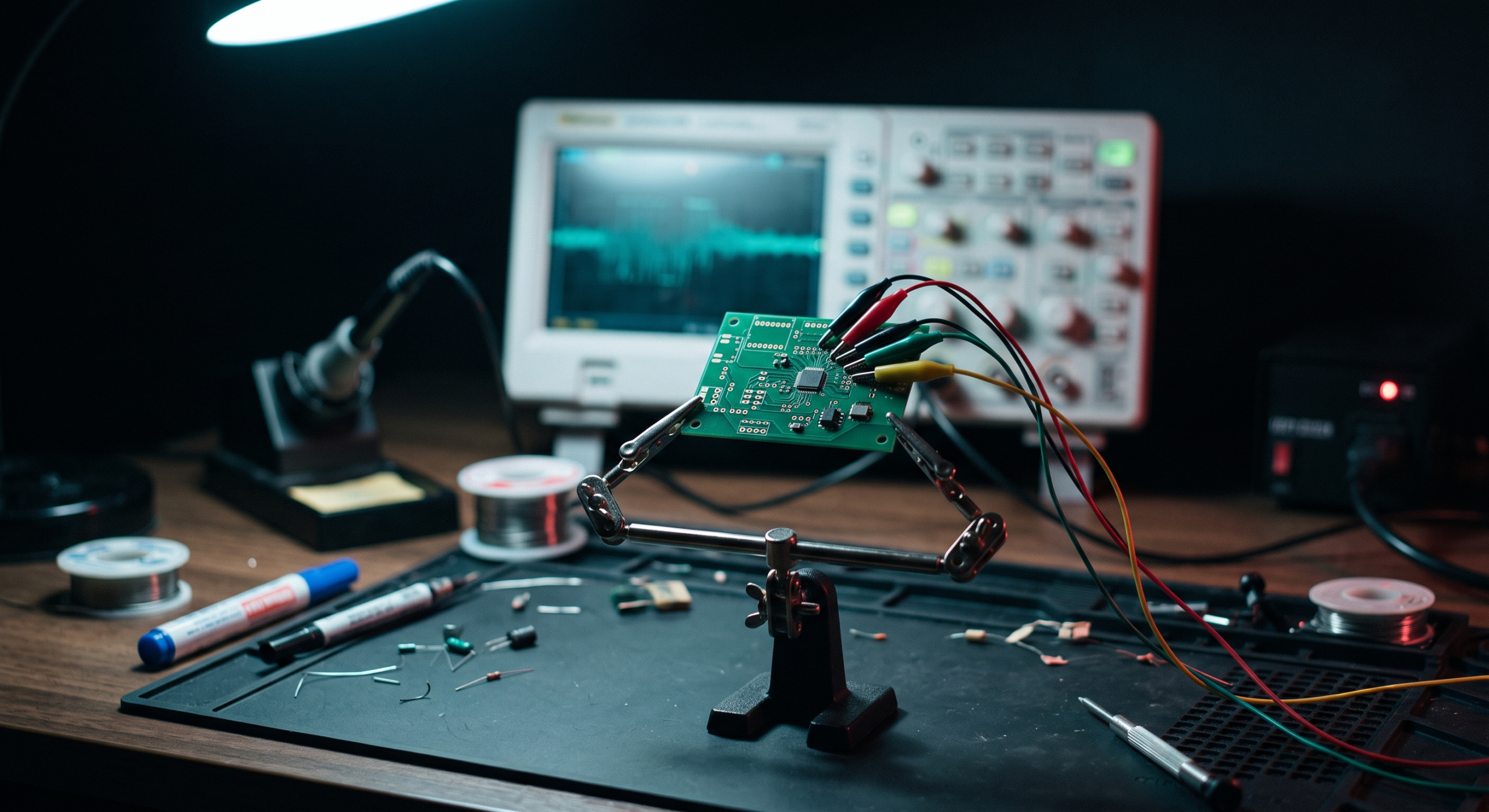 A prototype board under test on the development bench.
